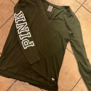 PINK Victoria's Secret Olive V-Neck Top